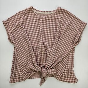 Lou & Grey Checkered Gingham Tie-Front Tee Pink Cream Large